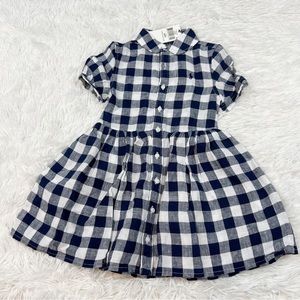 Polo Ralph Lauren short sleeve gingham linen shirt dress white and navy blue